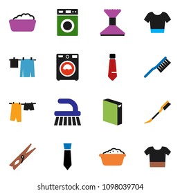 solid vector ixon set - fetlock vector, clothespin, car, drying clothes, washer, foam basin, washing powder, tie, t shirt