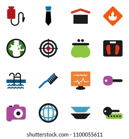 solid vector ixon set - fetlock vector, plates, world, tie, scales, target, pool, dry cargo, flammable, camera, diagnostic monitor, drop counter, key, wallet, password