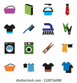 solid vector ixon set - fetlock vector, clothespin, drying clothes, washer, foam basin, washing powder, tie, t shirt