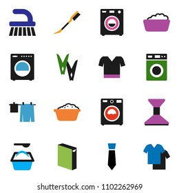 solid vector ixon set - fetlock vector, clothespin, car, drying clothes, washer, foam basin, washing powder, tie, t shirt