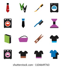 solid vector ixon set - fetlock vector, clothespin, car, washer, foam basin, washing powder, tie, t shirt, clothes
