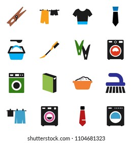 solid vector ixon set - fetlock vector, clothespin, car, drying clothes, washer, foam basin, washing powder, tie, t shirt