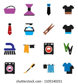 solid vector ixon set - fetlock vector, clothespin, car, drying clothes, washer, foam basin, washing powder, tie, t shirt