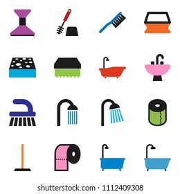 solid vector ixon set - fetlock vector, mop, sponge, car, bath, toilet brush, paper, shower, sink