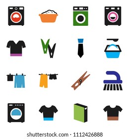 solid vector ixon set - fetlock vector, clothespin, drying clothes, washer, foam basin, washing powder, tie, t shirt