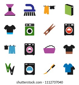 solid vector ixon set - fetlock vector, clothespin, car, drying clothes, washer, foam basin, washing powder, t shirt