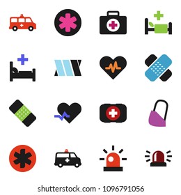 solid vector ixon set - first aid kit vector, ambulance star, heart pulse, patch, hospital bed, amkbulance car, bandage, siren