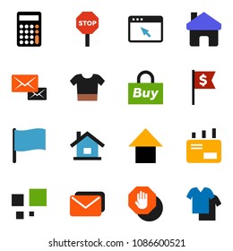 solid vector ixon set - flag vector, calculator, arrow up, dollar, browser, home, loading, mail, stop, house, buy, clothes