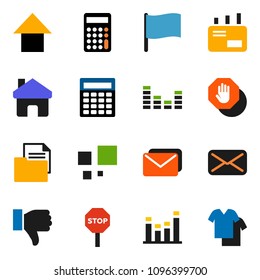 solid vector ixon set - flag vector, calculator, arrow up, document, equalizer, finger down, mail, home, loading, stop, clothes