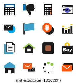 solid vector ixon set - flag vector, calculator, document, equalizer, finger down, stop button, browser, home, loading, mail, house, buy