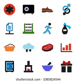solid vector ixon set - foam basin vector, steak, abacus, graph, safe, snickers, run, ambulance star, gender sign, mortar, potion, cloud exchange, network document, fireplace, gift