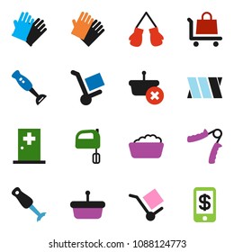 solid vector ixon set - foam basin vector, rubber glove, mixer, blender, hand trainer, boxing, cargo, bandage, medical room, basket, trolley, tap pay