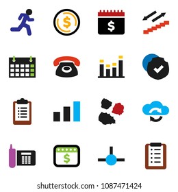 solid vector ixon set - garbage pile vector, dollar coin, calendar, clipboard, stairways run, phone, sorting, protected, equalizer, connect, cloud exchange, shopping list