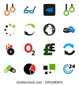 solid vector ixon set - glasses vector, pie graph, pound, gymnast rings, oxygen, earth, music hit, backward button, pills, refresh, loading, 24 hour