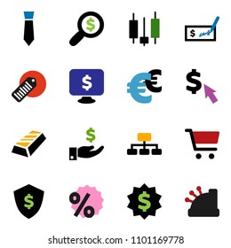 solid vector ixon set - gold ingot vector, cart, japanese candle, investment, check, money search, dollar medal, tie, shield, hierarchy, monitor, cursor, euro sign, barcode, percent, cashbox