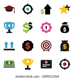 solid vector ixon set - graduate hat vector, award cup, certificate, money bag, dollar growth, target, medal, sign, top, favorites, cash