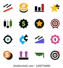 solid vector ixon set - graduate hat vector, graph, japanese candle, target, dollar medal, cent sign, stairways run, top, favorites, coin