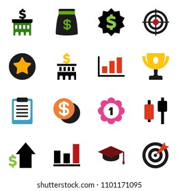 solid vector ixon set - graduate hat vector, clipboard, award cup, graph, japanese candle, dollar growth, bank building, medal, target, favorites, coin, money bag