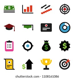 solid vector ixon set - graduate hat vector, clipboard, award cup, certificate, graph, pie, money bag, dollar growth, target, medal, stairways run, cash