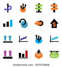 solid vector ixon set - graph vector, dollar growth, route, signpost, top sign, package, sorting, arrow, undo, low price signboard