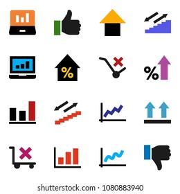 solid vector ixon set - graph vector, laptop, percent growth, arrow up, stairways run, top sign, no trolley, finger, down