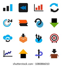 solid vector ixon set - graph vector, target, arrow down, up, route, package, sorting, backward button, cloud exchange, refresh, undo, 24 hour, signpost