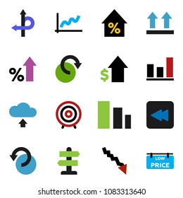 solid vector ixon set - graph vector, crisis, percent growth, dollar, target, route, signpost, top sign, sorting, backward button, redo, undo, cloud upload, low price signboard