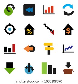 solid vector ixon set - graph vector, crisis, percent growth, dollar, target, arrow down, route, sorting, backward button, refresh, redo, signpost, package