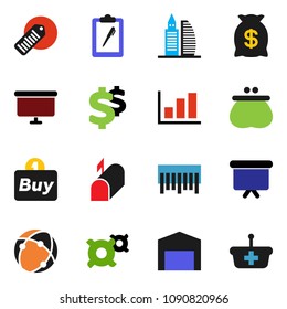 solid vector ixon set - graph vector, presentation board, any currency, dollar sign, clipboard, barcode, connection, barn, office building, mailbox, wallet, money bag, buy, basket