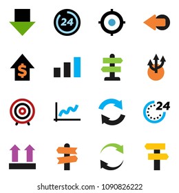 solid vector ixon set - graph vector, dollar growth, target, arrow down, signpost, top sign, sorting, refresh, route, 24 hour