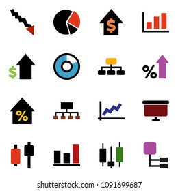 solid vector ixon set - graph vector, pie, japanese candle, crisis, percent growth, dollar, presentation board, hierarchy