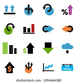 solid vector ixon set - graph vector, percent growth, dollar, arrow down, route, top sign, sorting, redo, undo, cloud upload, low price signboard