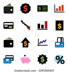 solid vector ixon set - graph vector, credit card, wallet, crisis, piggy bank, dollar growth, receipt, medal, percent