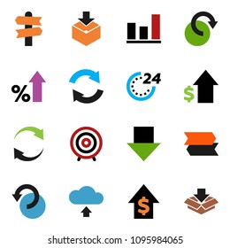 solid vector ixon set - graph vector, percent growth, dollar, target, arrow down, signpost, package, refresh, redo, undo, cloud upload, 24 hour