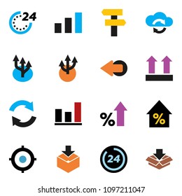 solid vector ixon set - graph vector, percent growth, target, top sign, package, sorting, cloud exchange, arrow, refresh, route, 24 hour, signpost