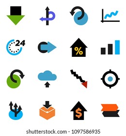solid vector ixon set - graph vector, crisis, percent growth, dollar, target, arrow down, route, package, sorting, redo, undo, cloud upload, 24 hour, signpost