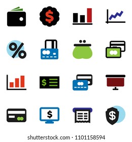 solid vector ixon set - graph vector, credit card, wallet, receipt, presentation board, dollar medal, monitor, percent, shield