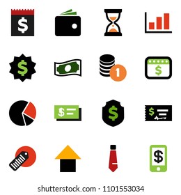solid vector ixon set - graph vector, pie, wallet, cash, coin stack, check, sand clock, arrow up, dollar medal, tie, shield, calendar, receipt, barcode, tap pay