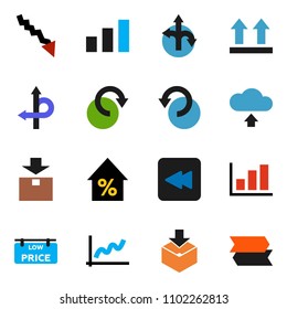 solid vector ixon set - graph vector, crisis, percent growth, route, top sign, package, sorting, backward button, redo, undo, cloud upload, low price signboard, signpost