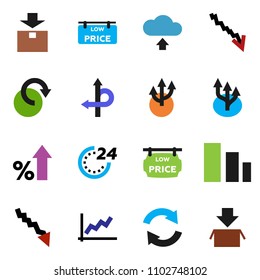 solid vector ixon set - graph vector, crisis, percent growth, route, package, sorting, refresh, redo, cloud upload, arrow, low price signboard, 24 hour