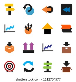 solid vector ixon set - graph vector, target, arrow up, signpost, top sign, package, backward button, refresh, undo, route
