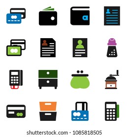 solid vector ixon set - hand mill vector, archive, personal information, credit card, wallet, reader