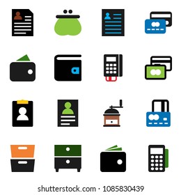 solid vector ixon set - hand mill vector, archive, personal information, credit card, wallet, reader