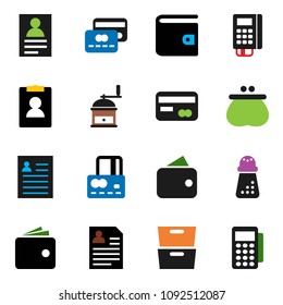 solid vector ixon set - hand mill vector, archive, personal information, credit card, wallet, reader