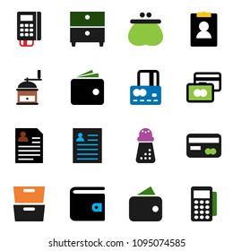solid vector ixon set - hand mill vector, archive, personal information, credit card, wallet, reader