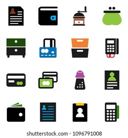 solid vector ixon set - hand mill vector, archive, personal information, credit card, wallet, reader