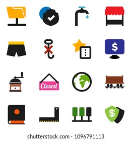solid vector ixon set - hand mill vector, corner ruler, monitor dollar, shorts, earth, Railway carriage, no hook, protected, server, network folder, favorites, water supply, closed, market, catalog