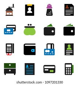 solid vector ixon set - hand mill vector, archive, personal information, credit card, wallet, reader