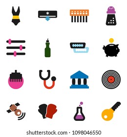 solid vector ixon set - hand mill vector, oil, bank, piggy, boxing glove, swimsuite, disk, satellitie, hdmi, flask, stethoscope, equalizer, hub, lan connector, air conditioner, password