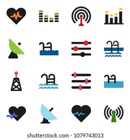 solid vector ixon set - heart pulse vector, pool, satellite antenna, equalizer, wireless